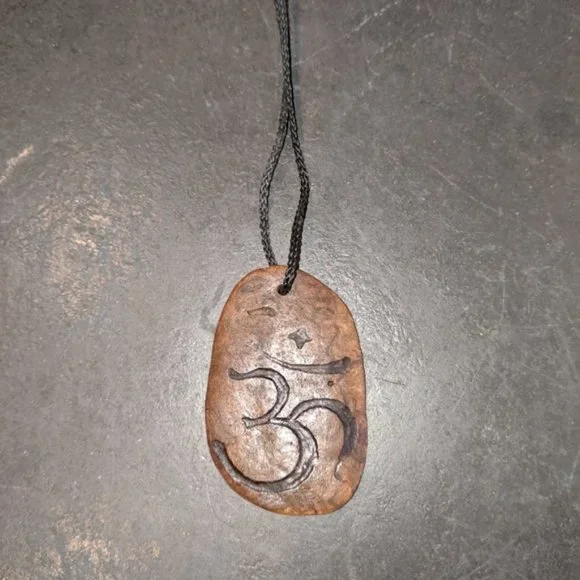 Artisan Handcrafted Wood Burnout OM Symbol Pendant - Picture 4 of 8